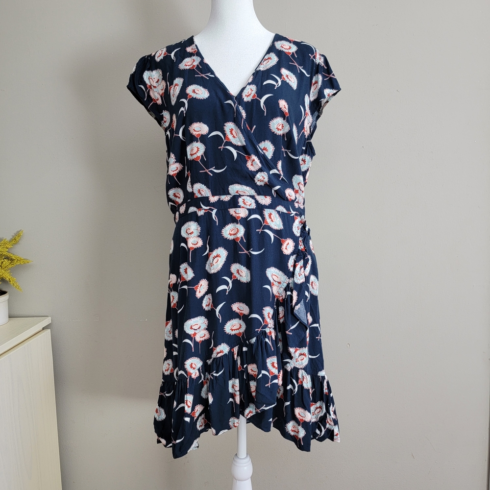 J. Crew Mercantile Navy Floral Wrap Midi Dress Size 10